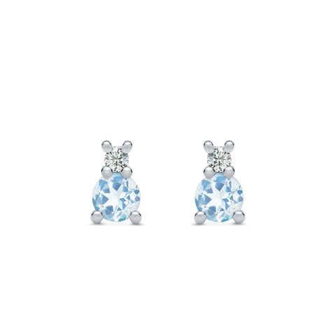 Greenwich Solitaire Aquamarine & Diamond Earrings in 14k Gold (March) - White Gold