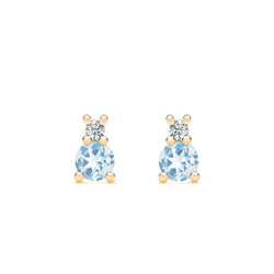 Greenwich Solitaire Aquamarine & Diamond Earrings in 14k Gold (March)
