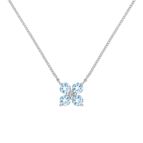 Greenwich 4 Aquamarine & Diamond Necklace in 14k Gold (March) - White Gold