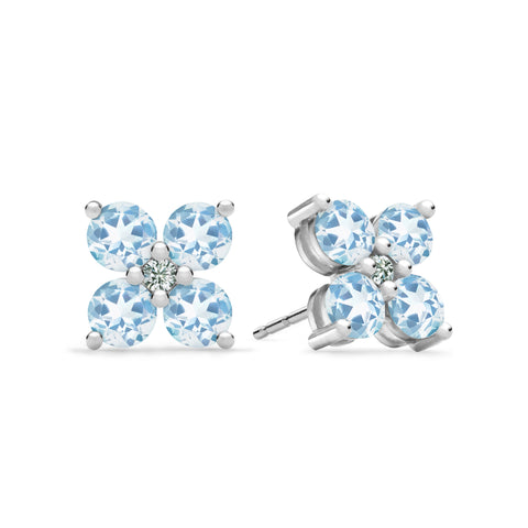 Greenwich 4 Aquamarine & Diamond Earrings in 14k Gold (March) - White Gold