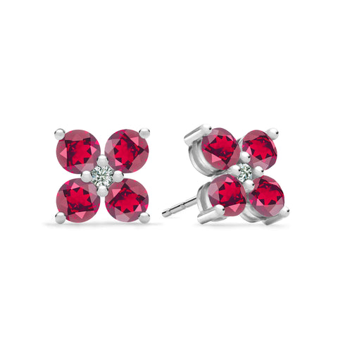 Greenwich 4 Ruby & Diamond Earrings in 14k Gold (July) - White Gold