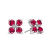 Pair of 14k white gold Greenwich 4 Birthstone earrings each featuring four 4 mm rubies and one 2.1 mm diamond