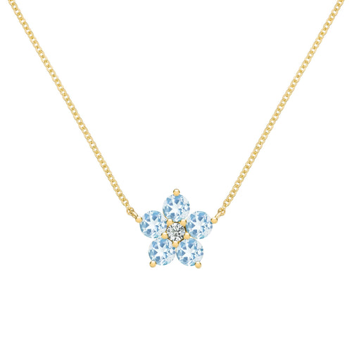 Greenwich Flower Aquamarine & Diamond Necklace in 14k Gold (March)