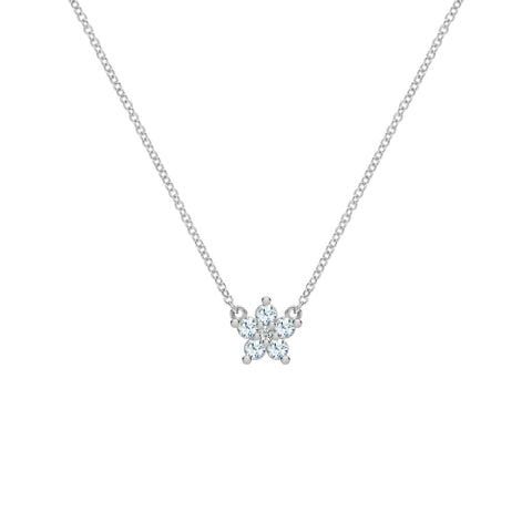 Greenwich Mini Flower Aquamarine & Diamond Necklace in 14k Gold (March) - White Gold