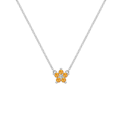 Greenwich Mini Flower Citrine & Diamond Necklace in 14k Gold (November) - White Gold