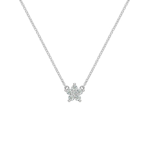 Greenwich Mini Flower Diamond Necklace in 14k Gold (April) - White Gold