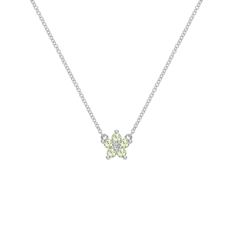 Greenwich Mini Flower Peridot & Diamond Necklace in 14k Gold (August) - White Gold