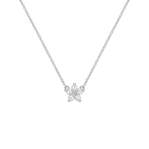 Greenwich Mini Flower White Topaz & Diamond Necklace in 14k Gold (April) - White Gold