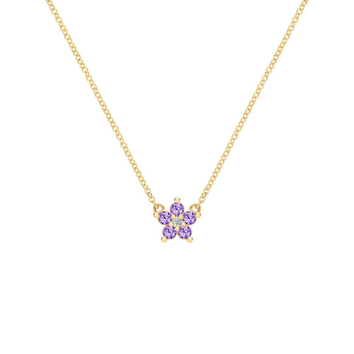 Greenwich Mini Flower Amethyst & Diamond Necklace in 14k Gold (February)