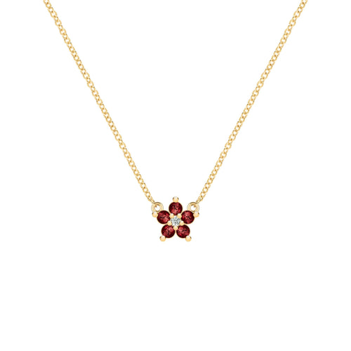 Greenwich Mini Flower Garnet & Diamond Necklace in 14k Gold (January)
