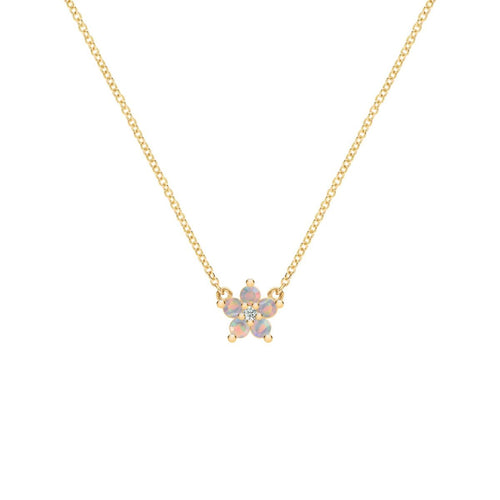 Greenwich Mini Flower Opal & Diamond Necklace in 14k Gold (October)