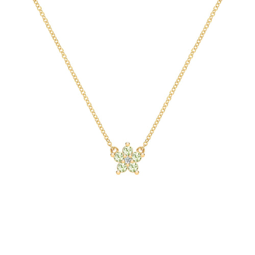 Greenwich Mini Flower Peridot & Diamond Necklace in 14k Gold (August)