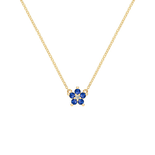 Greenwich Mini Flower Sapphire & Diamond Necklace in 14k Gold (September)
