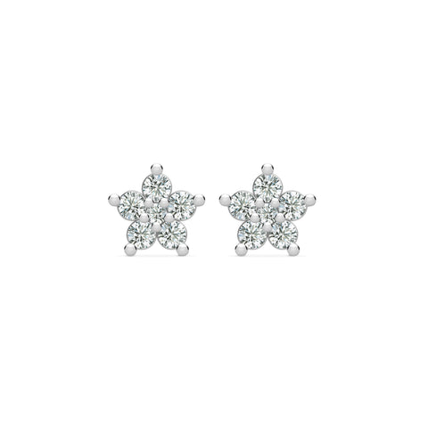 Greenwich Mini Flower Diamond Earrings in 14k Gold (April) - White Gold