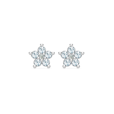 Greenwich Mini Flower Aquamarine & Diamond Earrings in 14k Gold (March) - White Gold