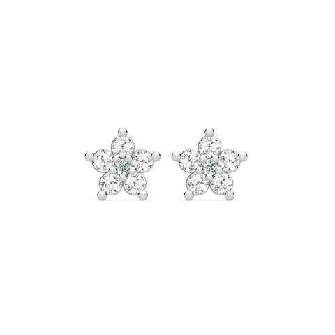 Greenwich Mini Flower White Topaz & Diamond Earrings in 14k Gold (April) - White Gold