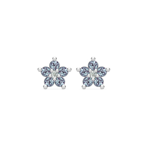 Greenwich Mini Flower Alexandrite & Diamond Earrings in 14k Gold (June) - White Gold