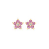 Greenwich Mini Flower Pink Sapphire & Diamond Earrings in 14k Gold (October)