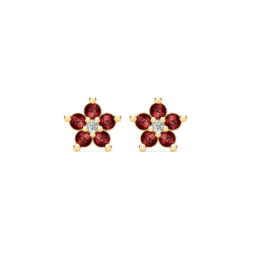 Greenwich Mini Flower Garnet & Diamond Earrings in 14k Gold (January)