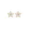 Greenwich Mini Flower White Topaz & Diamond Earrings in 14k Gold (April)