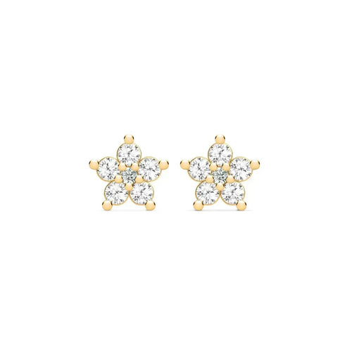 Greenwich Mini Flower Birthstone & Diamond Earrings in 14k Gold