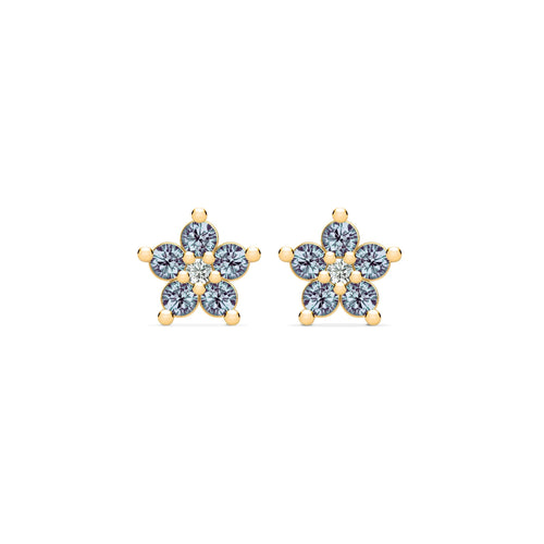 Greenwich Mini Flower Alexandrite & Diamond Earrings in 14k Gold (June)