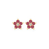 Greenwich Mini Flower Ruby & Diamond Earrings in 14k Gold (July)