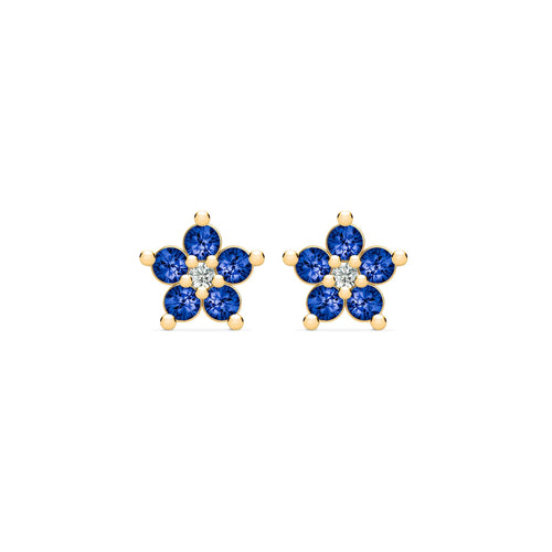 Greenwich Mini Flower Sapphire & Diamond Earrings in 14k Gold (September)
