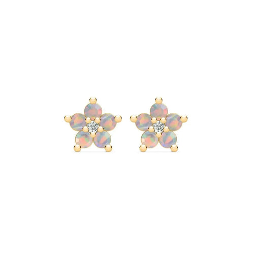 Greenwich Mini Flower Opal & Diamond Earrings in 14k Gold (October)
