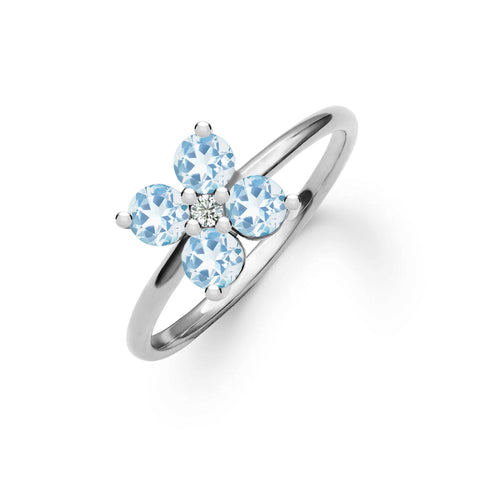 Greenwich 4 Aquamarine & Diamond Ring in 14k Gold (March) - White Gold