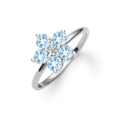 Greenwich Flower Aquamarine & Diamond Ring in 14k Gold (March) - White Gold