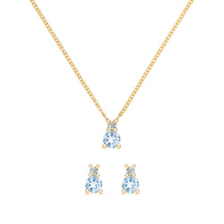 Greenwich Solitaire Aquamarine & Diamond Necklace and Earrings Set in 14k Gold (March)