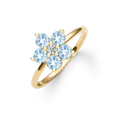 Greenwich Flower Aquamarine & Diamond Ring in 14k Gold (March)