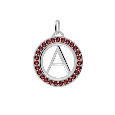 Letter & Garnet Pendant in 14k Gold (January) - White Gold