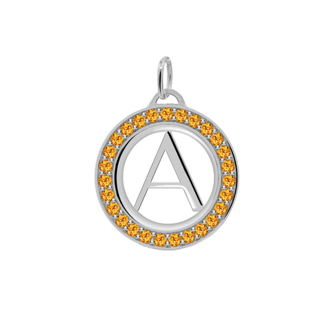 Letter & Citrine Pendant in 14k Gold (November) - White Gold