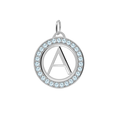 Letter & Nantucket Blue Topaz Pendant in 14k Gold (December) - White Gold