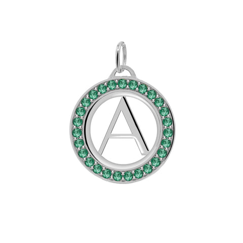 Letter & Emerald Pendant in 14k Gold (May) - White Gold