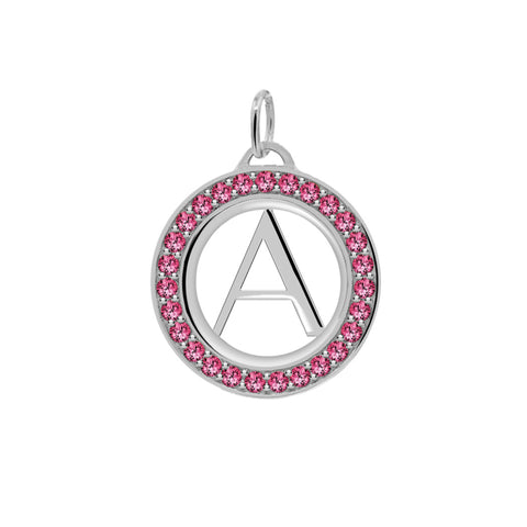 Letter & Ruby Pendant in 14k Gold (July) - White Gold