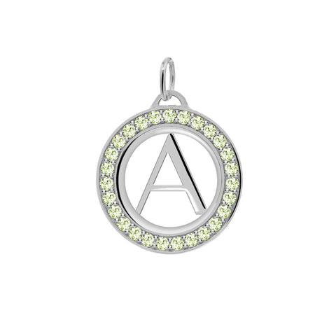 Letter & Peridot Pendant in 14k Gold (August) - White Gold