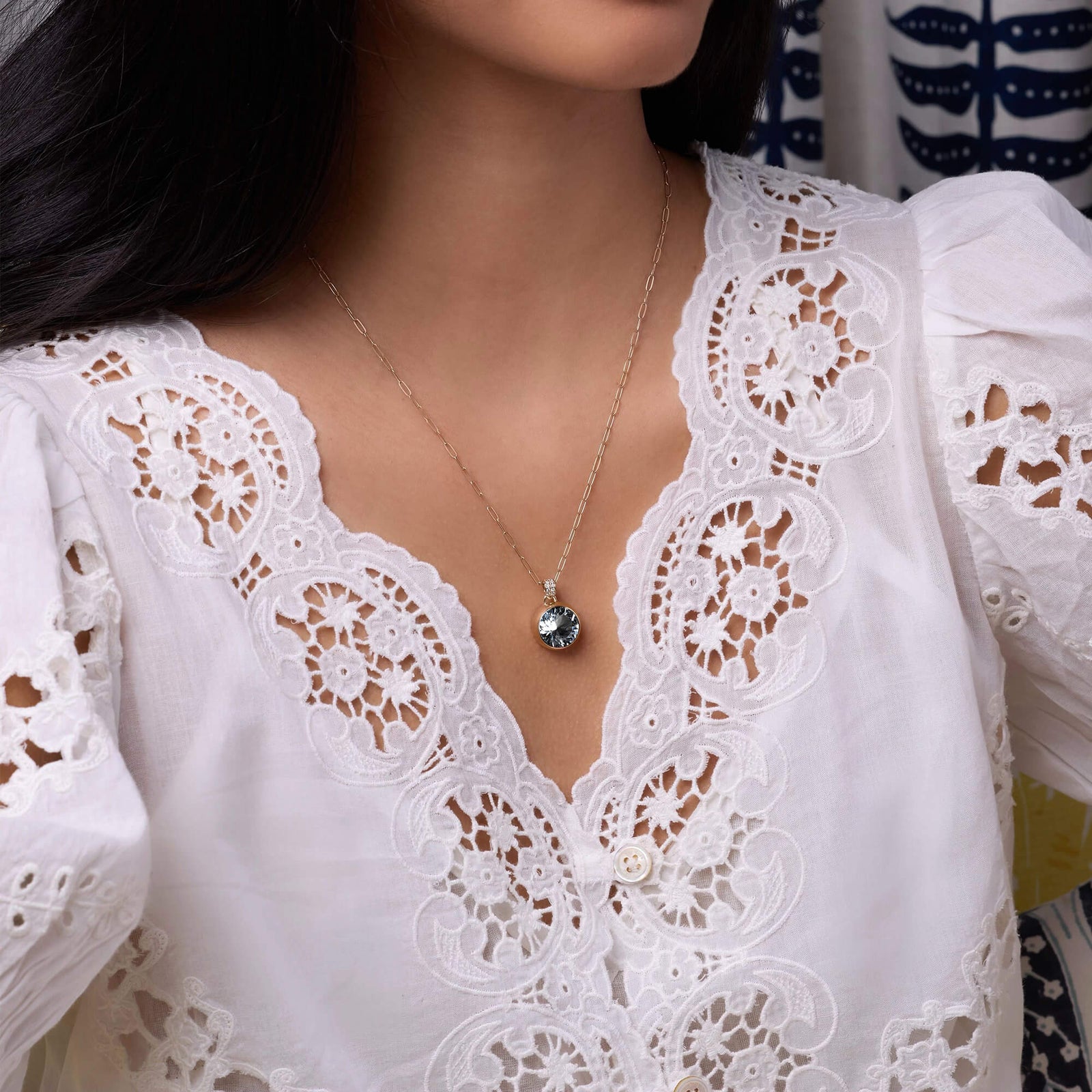 Jamestown White Topaz Pendant with Diamond Bail in 14k Gold (April)