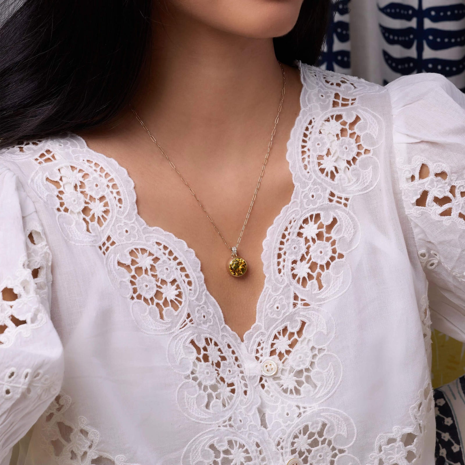 Jamestown Citrine Pendant with Diamond Bail in 14k Gold (November)