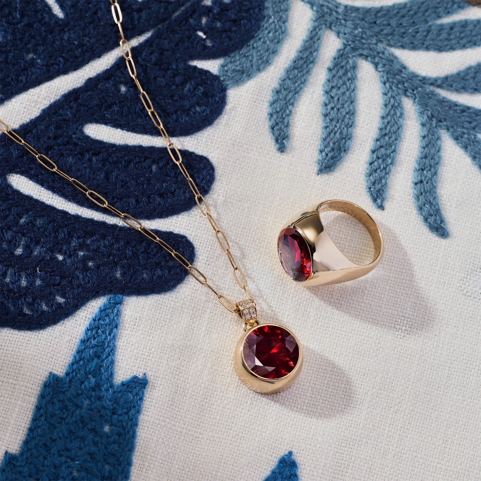 Jamestown Ruby Pendant with Diamond Bail in 14k Gold (July)