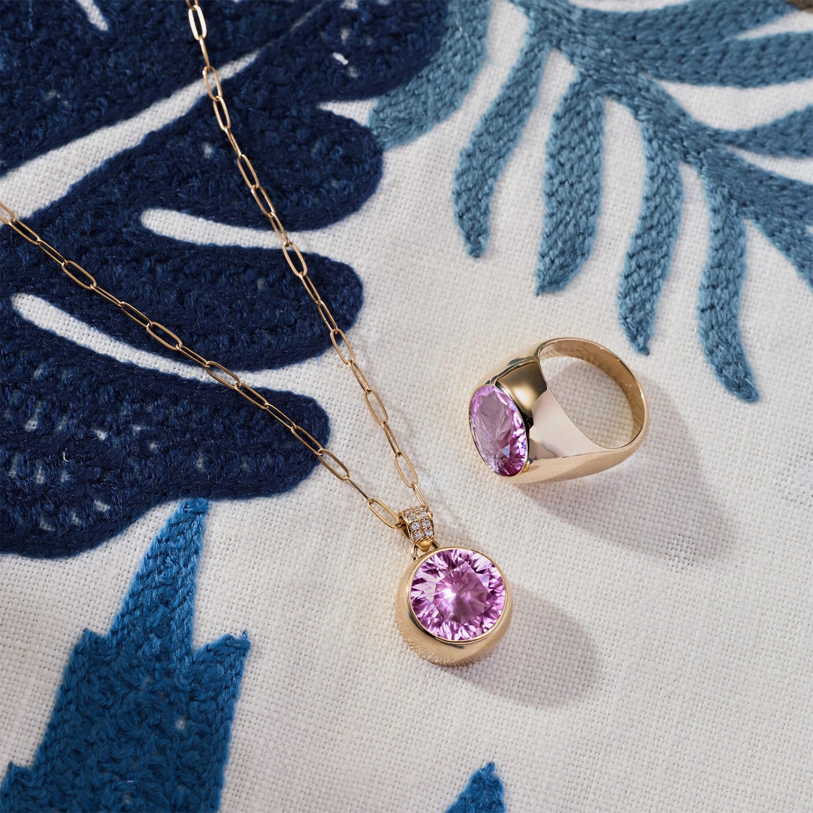 Jamestown Pink Sapphire Pendant with Diamond Bail in 14k Gold (October)