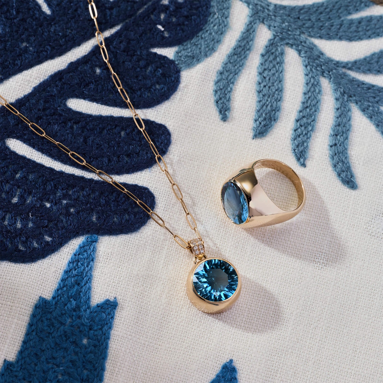 Jamestown Atlantic Blue Topaz Pendant with Diamond Bail in 14k Gold (December)