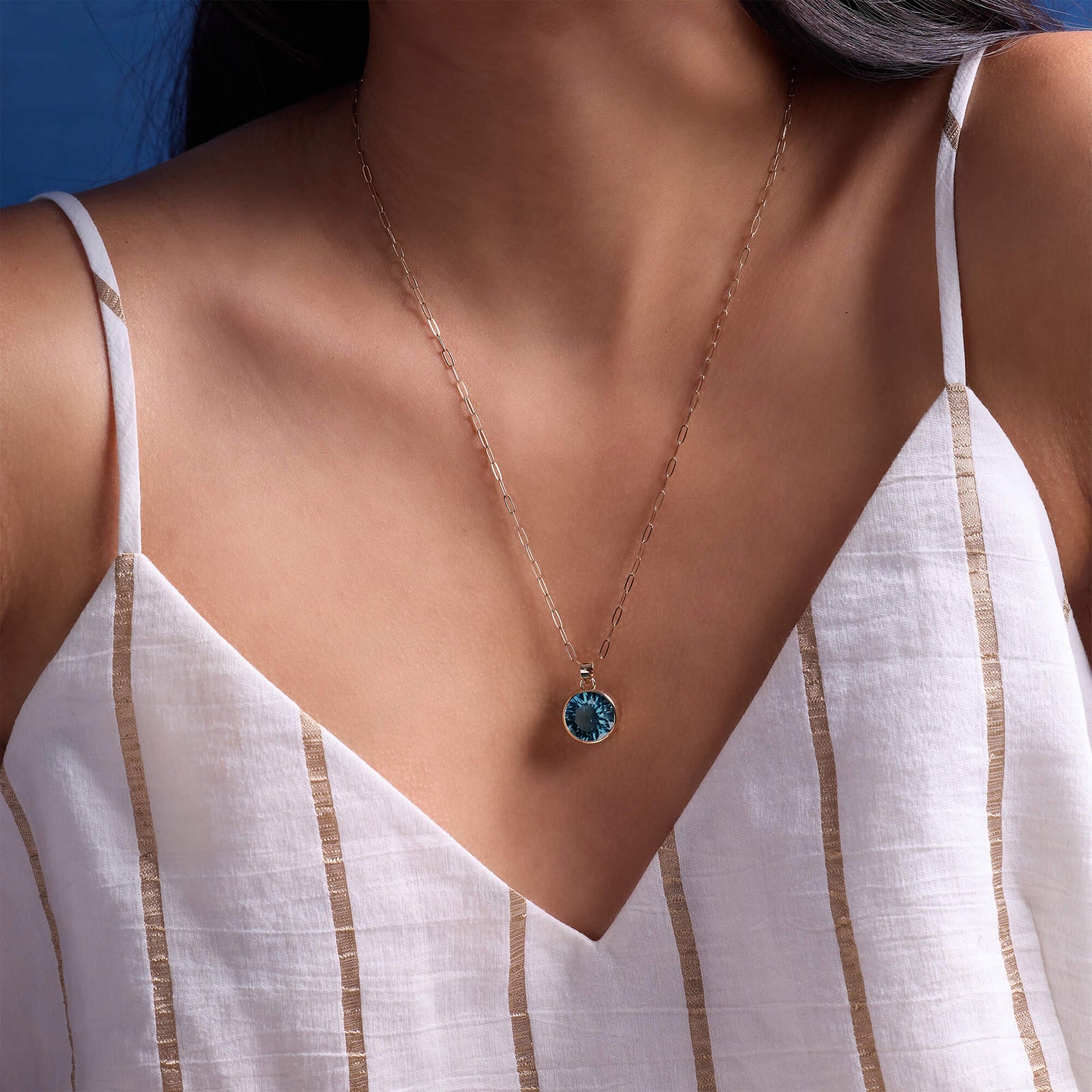 Jamestown Atlantic Blue Topaz Pendant in 14k Gold (December)