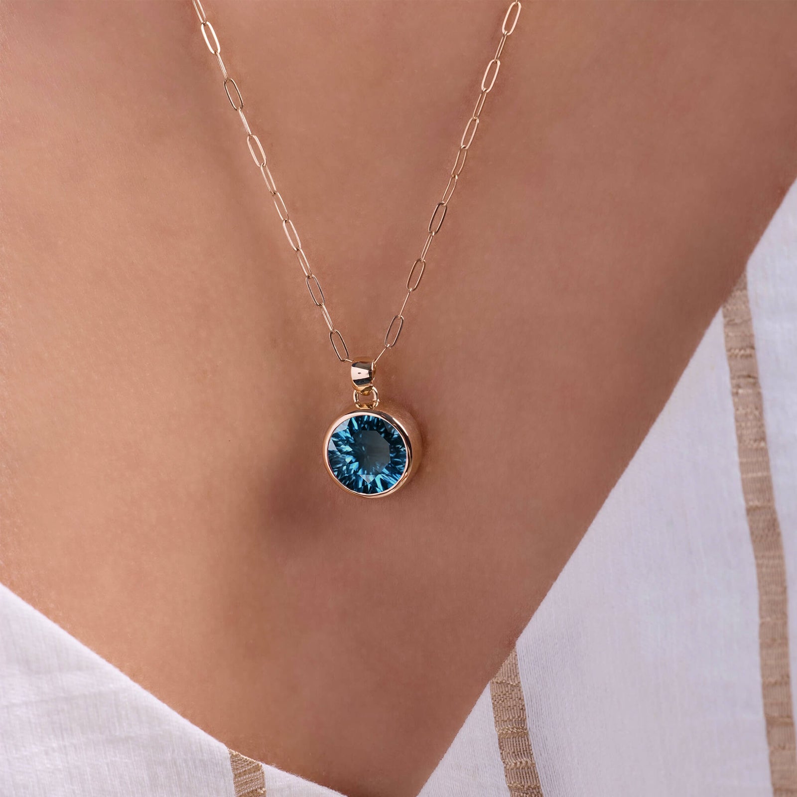 Jamestown Atlantic Blue Topaz Pendant in 14k Gold (December)