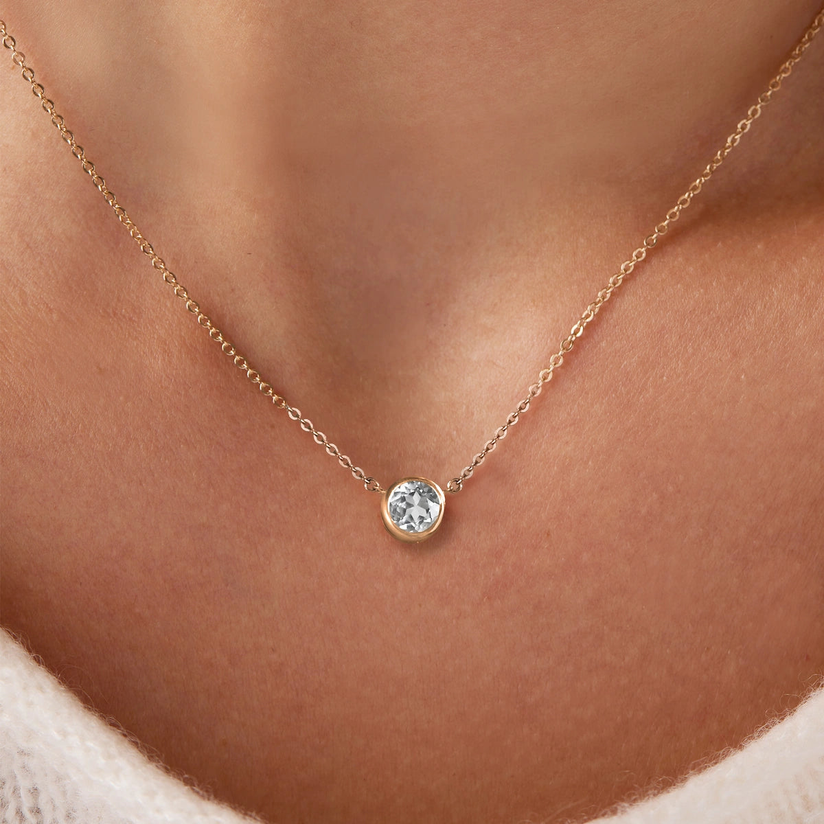 Jamestown White Topaz Solitaire Necklace in 14k Gold (April)