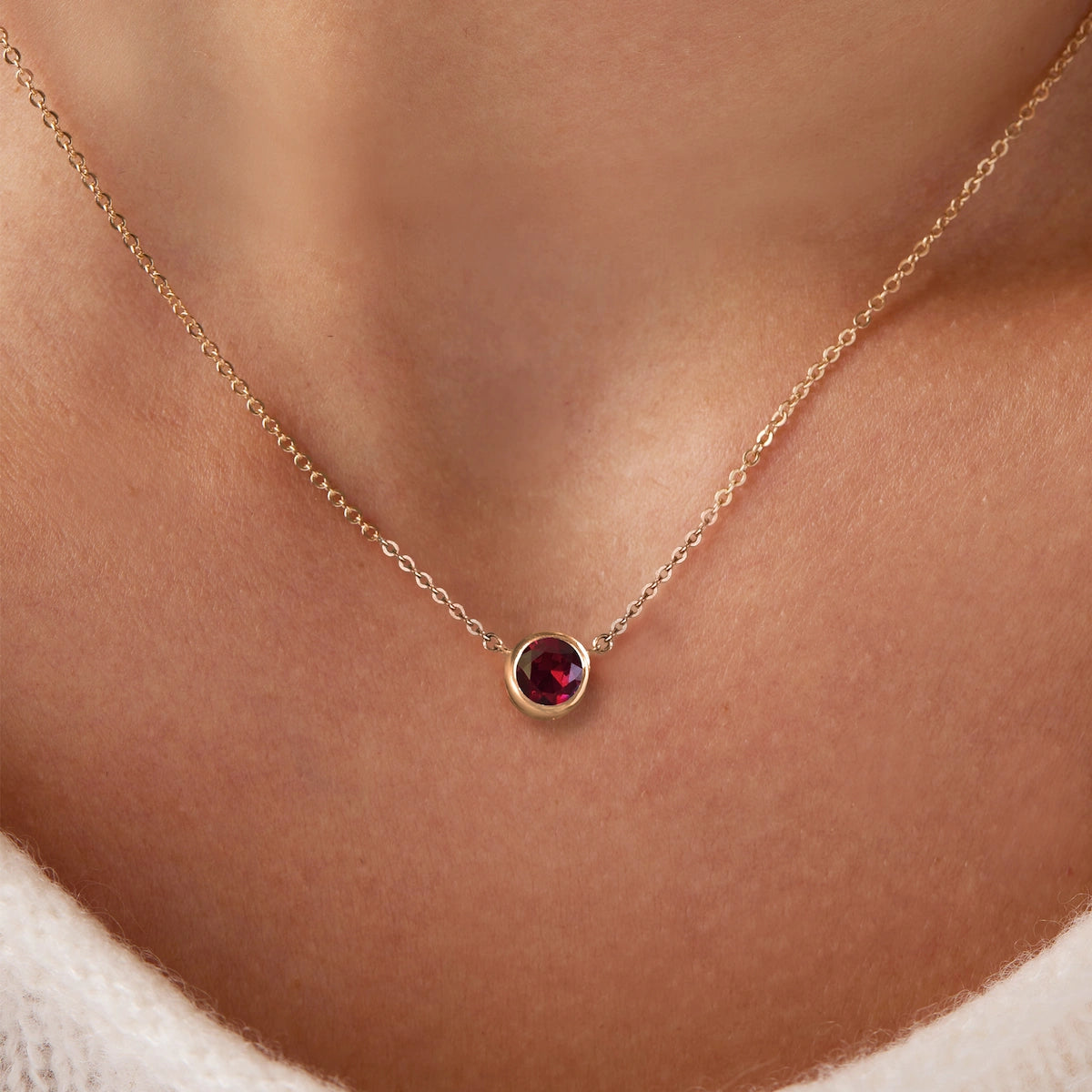 Jamestown Ruby Solitaire Necklace in 14k Gold (July)