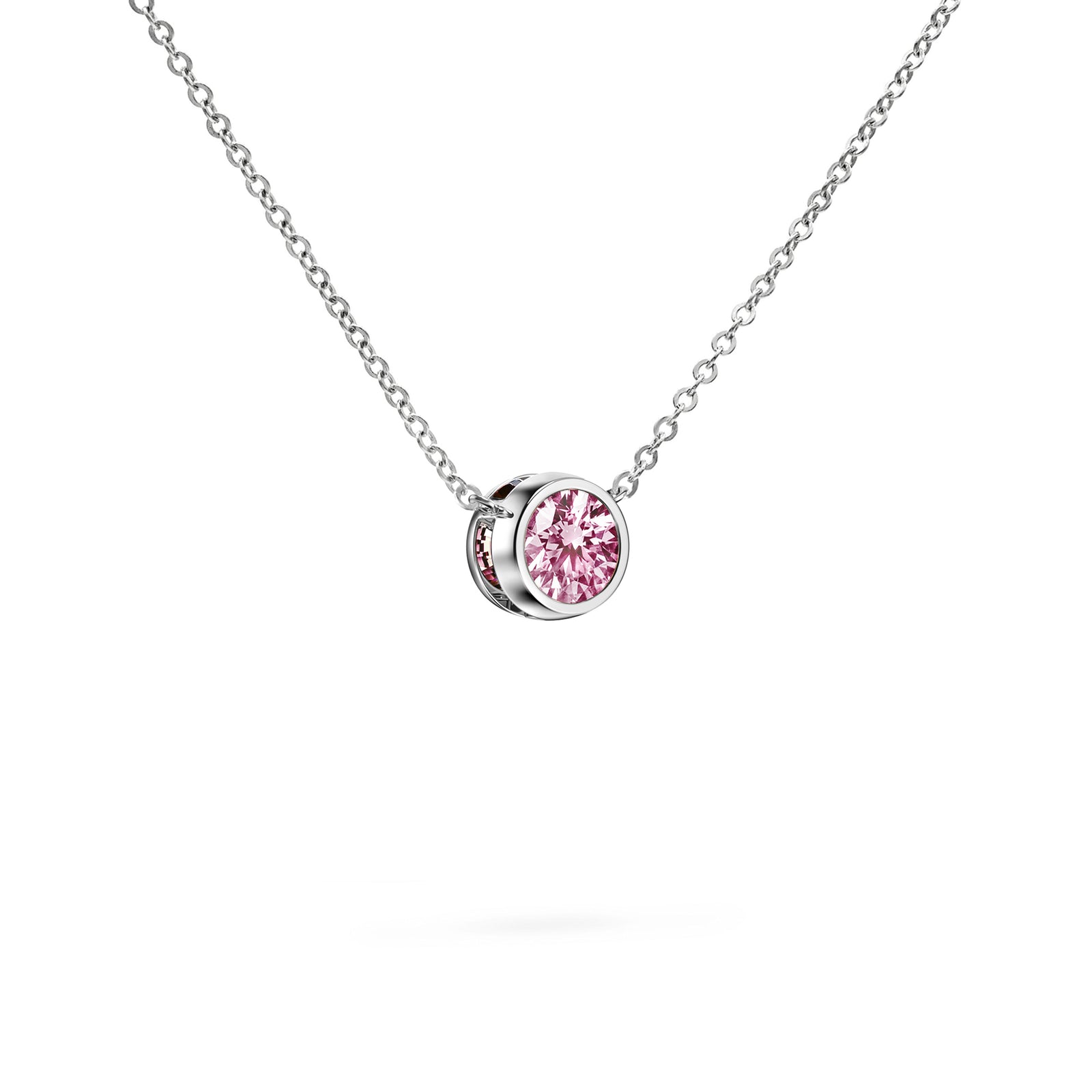 Jamestown Pink Sapphire Solitaire Necklace in 14k Gold (October)