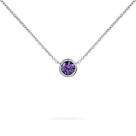 Jamestown Amethyst Solitaire Necklace in 14k Gold (February) - White Gold